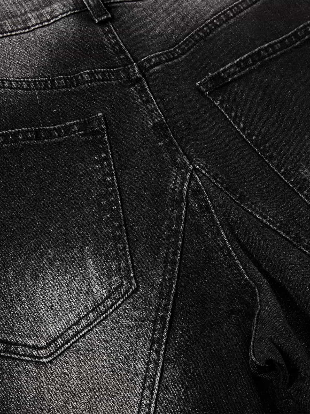 Vintage Washed Asymmetric Panel Stitch Jeans