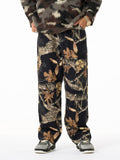 Vintage Washed Distressed Leaf Camouflage Jeans
