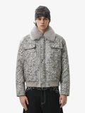 Vintage Leopard Fleece Faux Fur Collar Panel Trim Padded Jacket