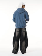 Washed Distressed Raw Edge Barrel Jeans - 2402