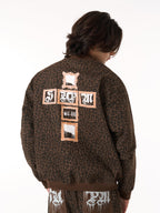 Cross Frame Leopard Print Baseball Jacket - 2572