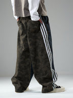 Washed Stripe Patchwork Totem Print Baggy Jeans