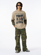 Woven Ripped Camouflage Cargo Baggy Pants - 2410