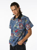 Tie-Dye Denim Graffiti Polo T-Shirt