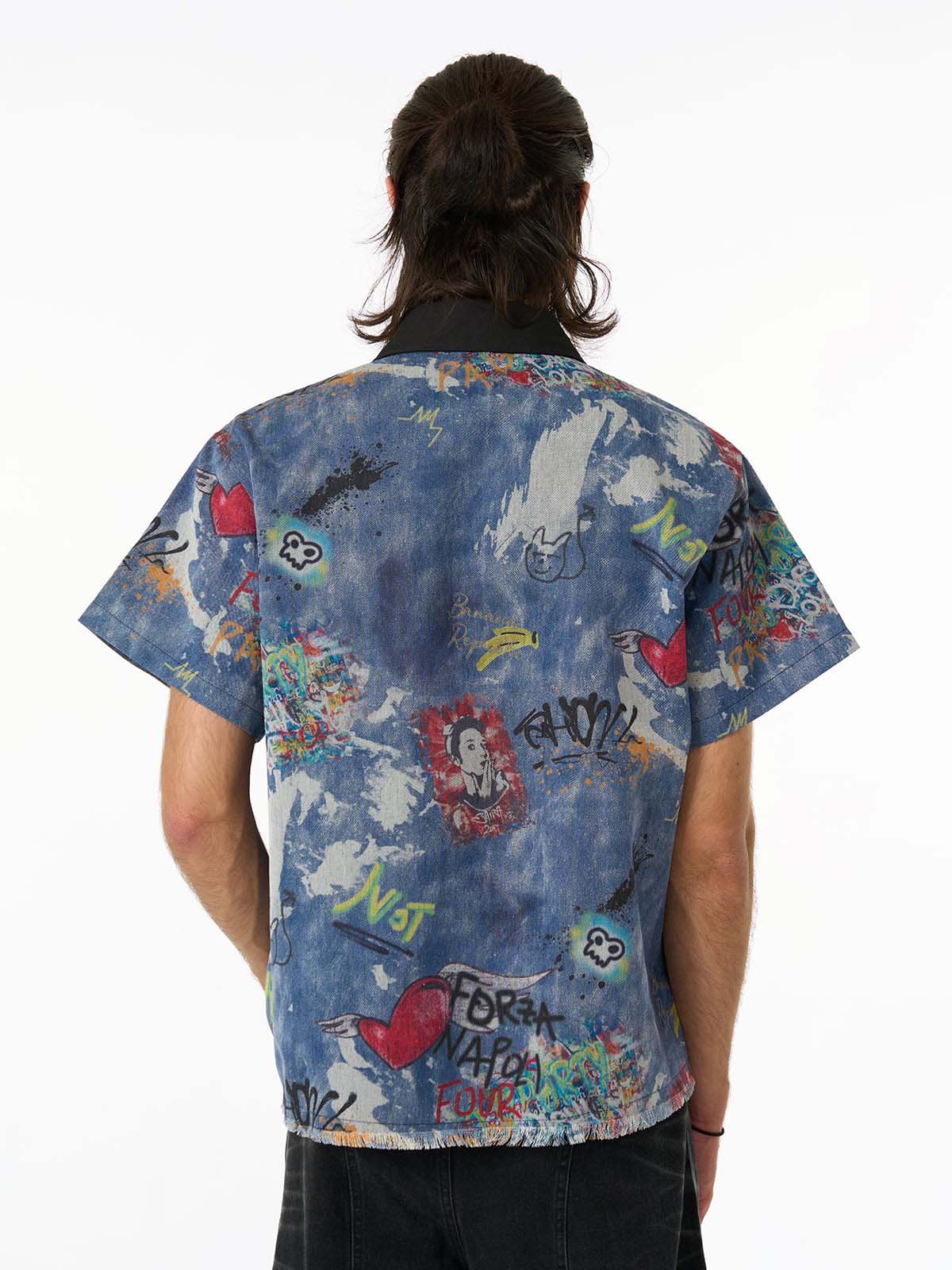 Tie-Dye Denim Graffiti Polo T-Shirt