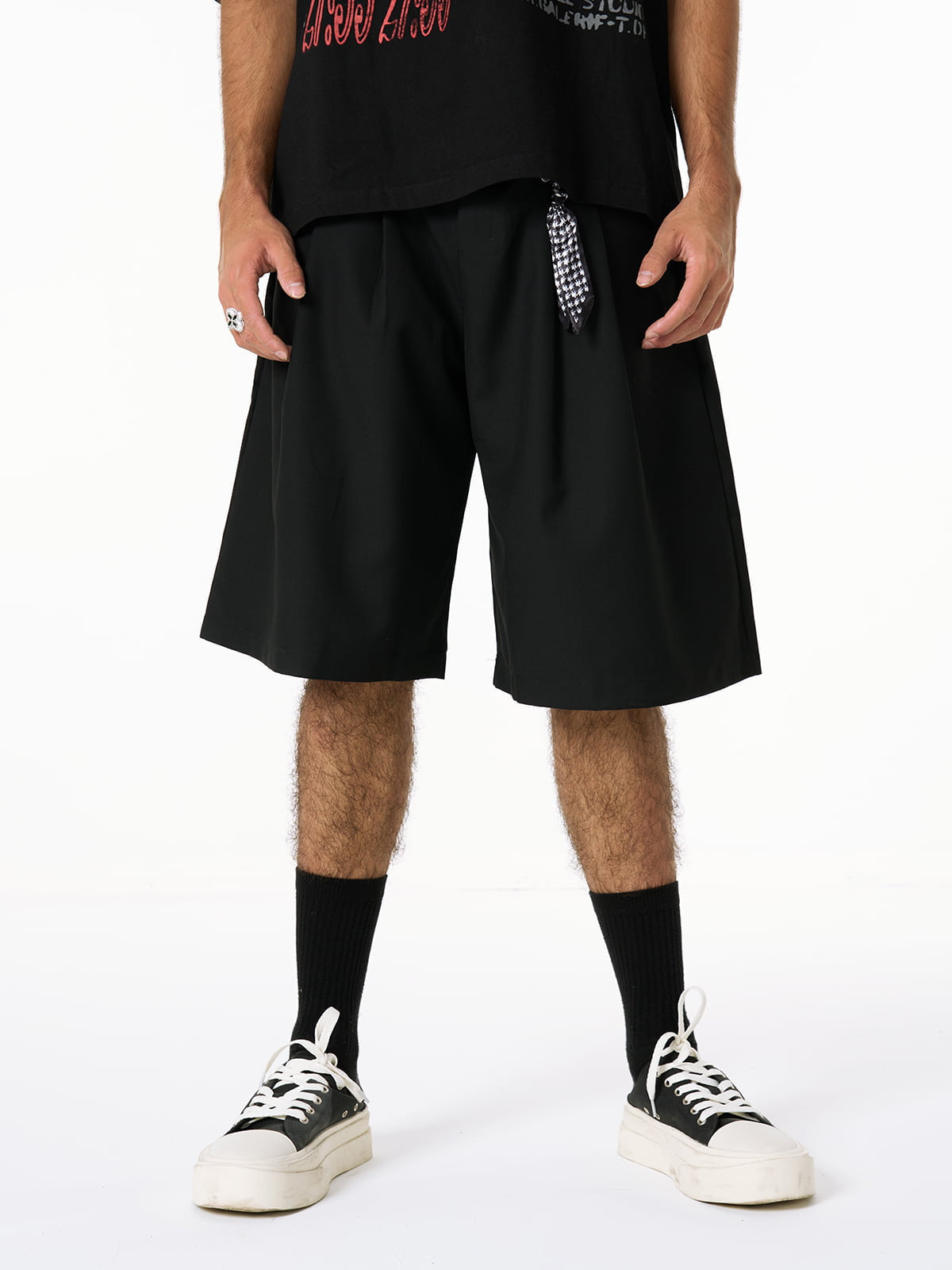 Pleated Design Pendant Decoration Baggy Shorts - 2482