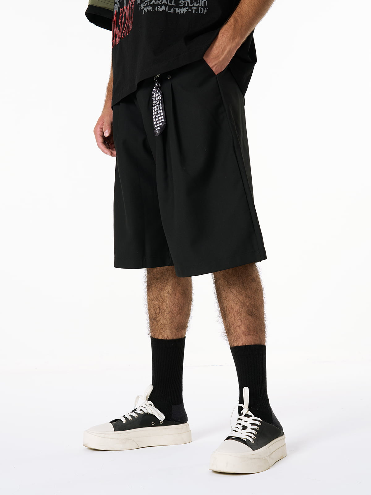 Pleated Design Pendant Decoration Baggy Shorts - 2482