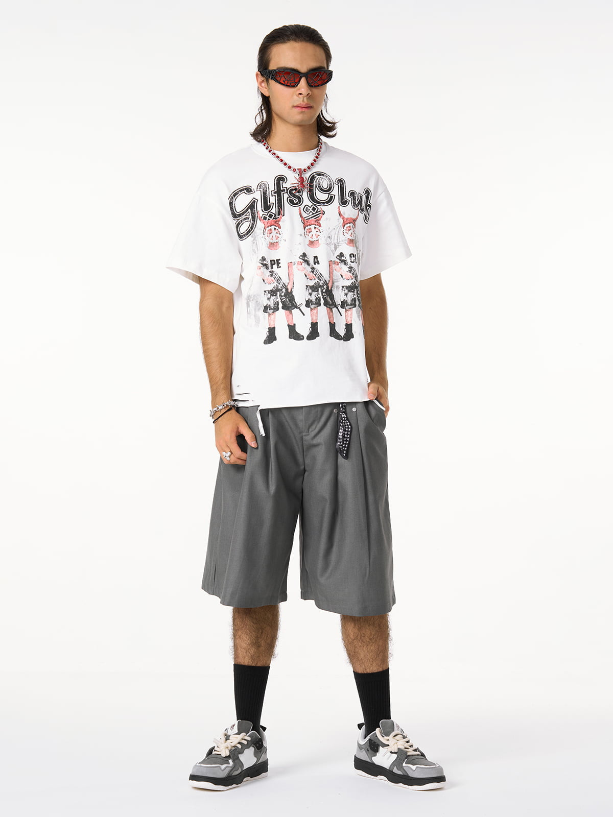 Pleated Design Pendant Decoration Baggy Shorts - 2482