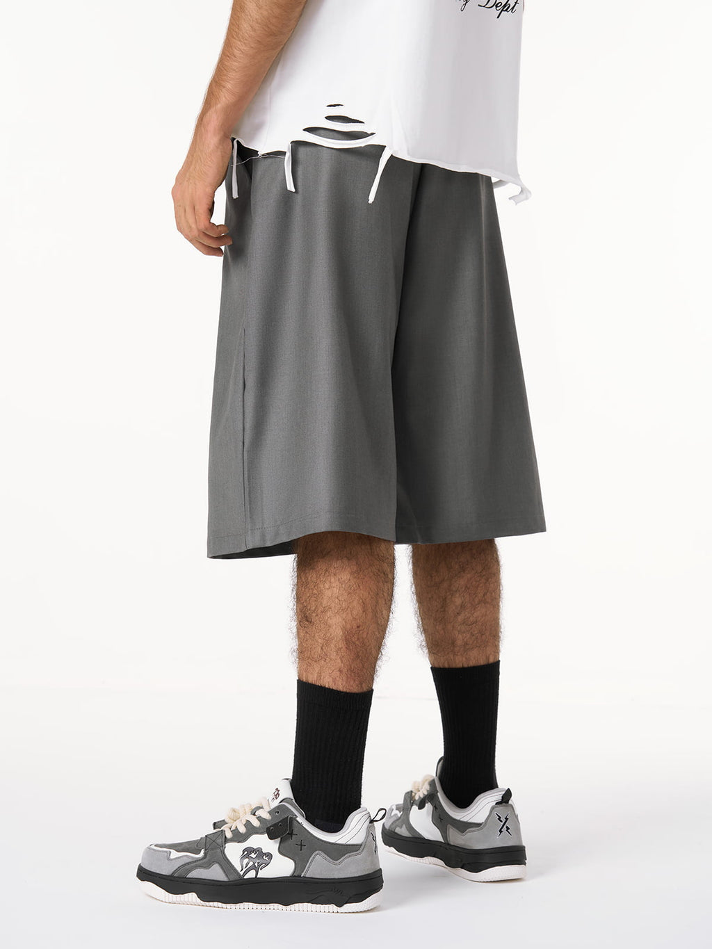Pleated Design Pendant Decoration Baggy Shorts - 2482