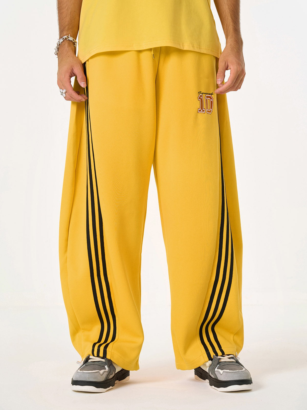 Fleece Vintage Side Stripe Drape Paratrooper Machete Wide Leg Pants - 2488
