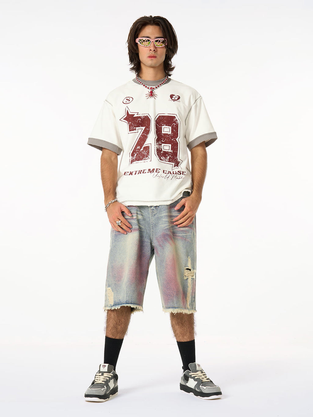 Distressed Tie-Dye Denim Jorts