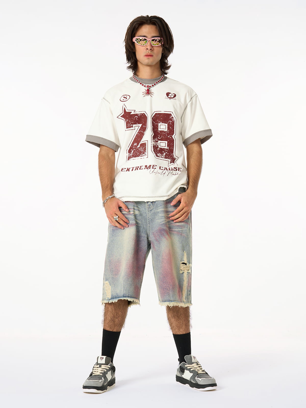 Distressed Tie-Dye Denim Jorts
