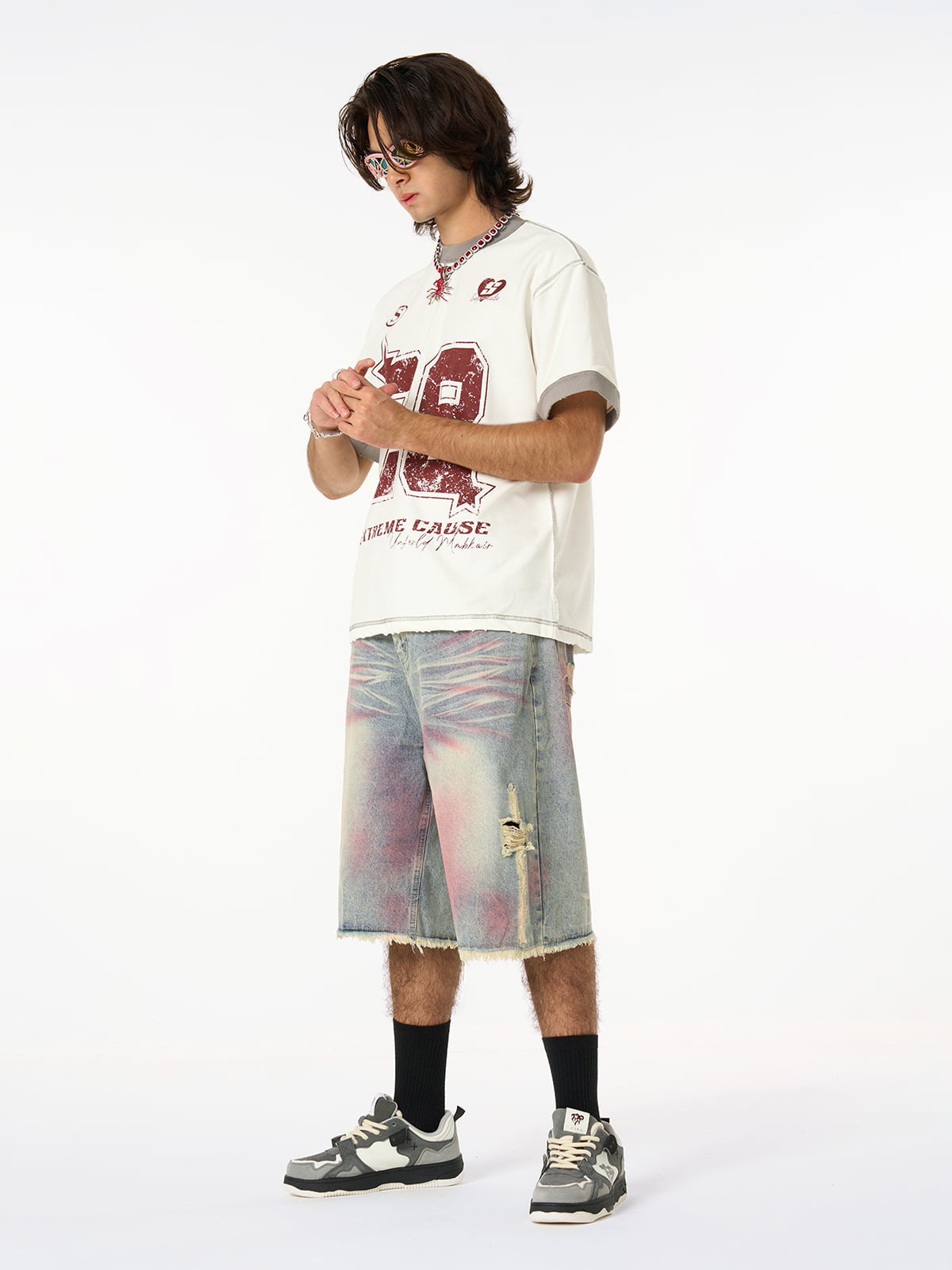 Distressed Tie-Dye Denim Jorts