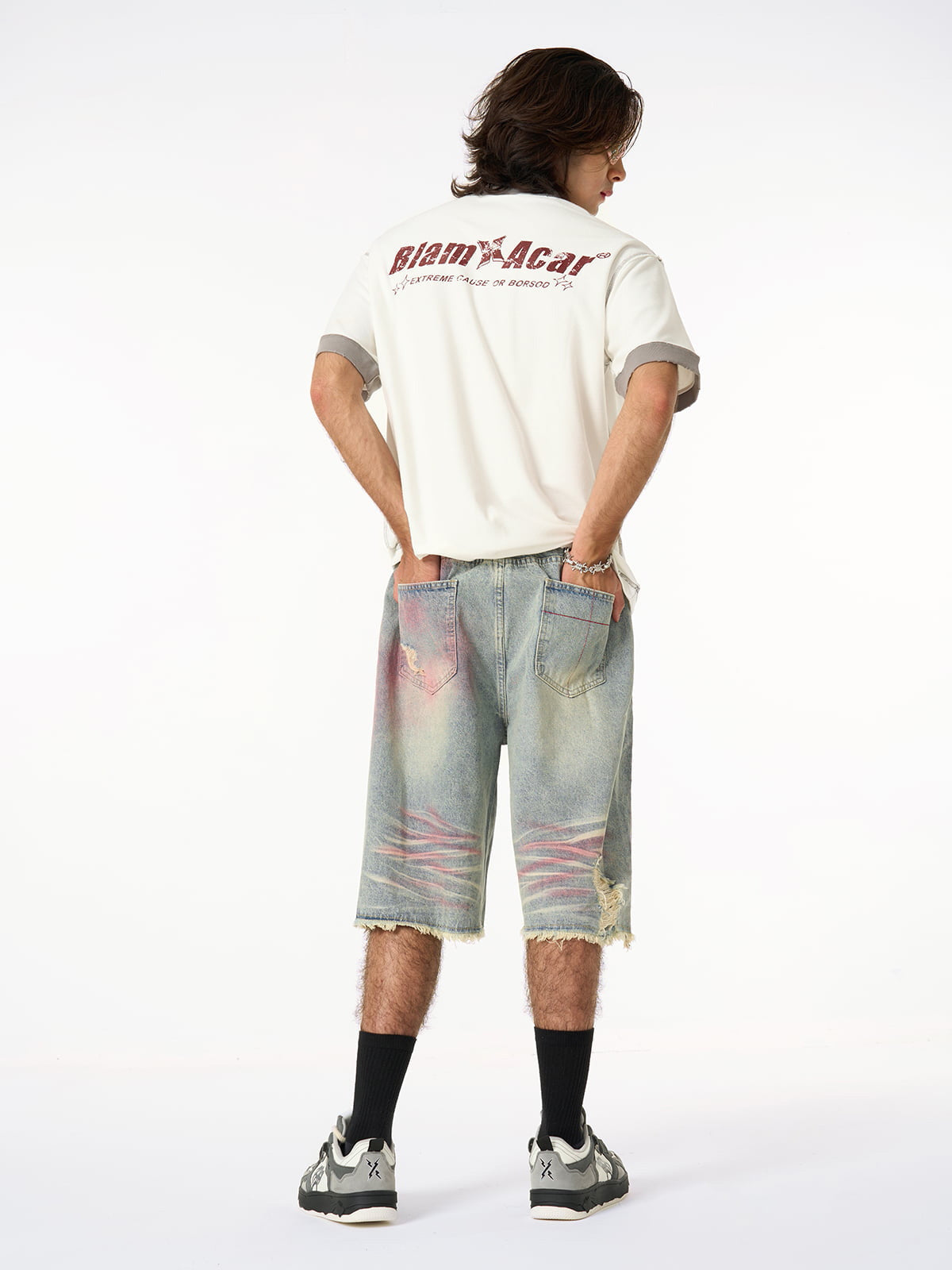 Distressed Tie-Dye Denim Jorts