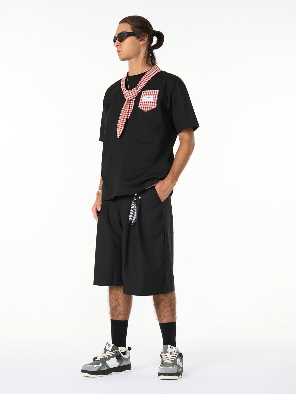Street Plaid Tie Short Sleeve T-Shirt