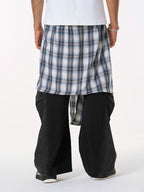 Denim Faux Two-piece Plaid Detachable Scimitar Jeans - 2435