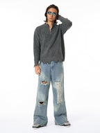 Theprecipice Washed Ripped Baggy Jeans