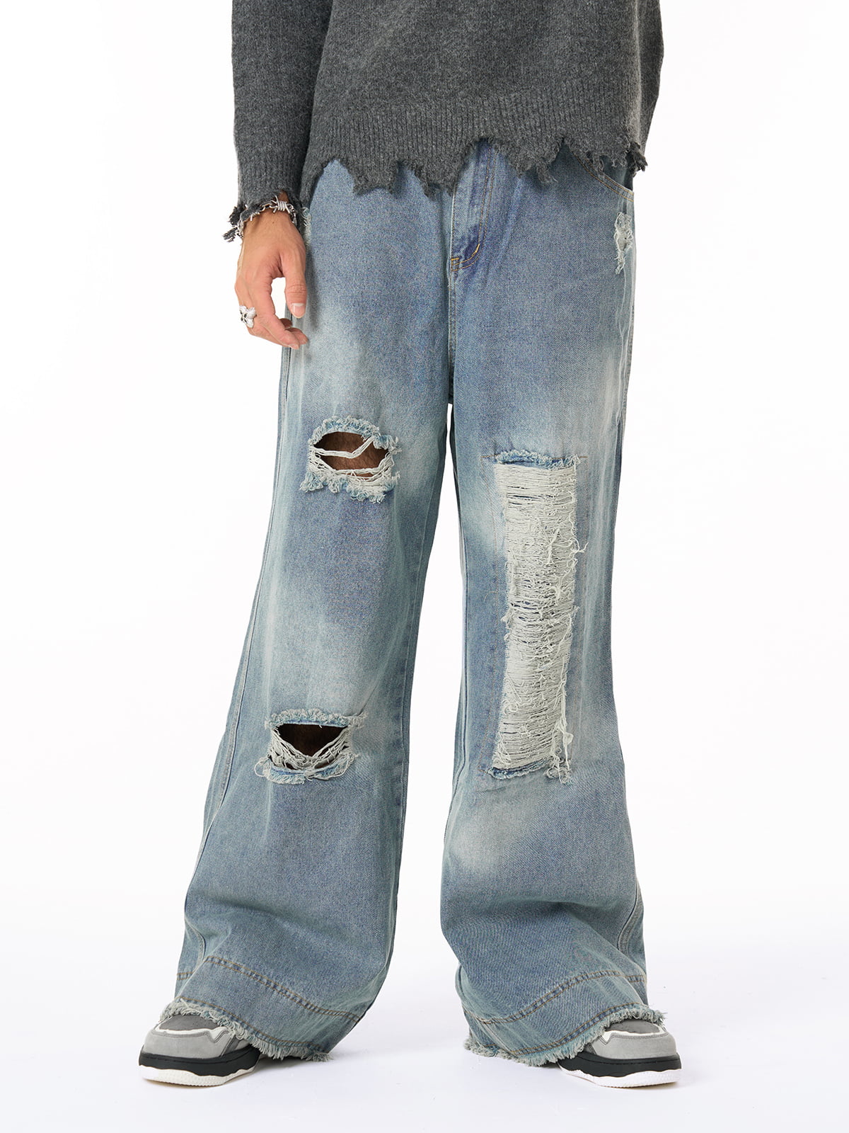 Theprecipice Washed Ripped Baggy Jeans