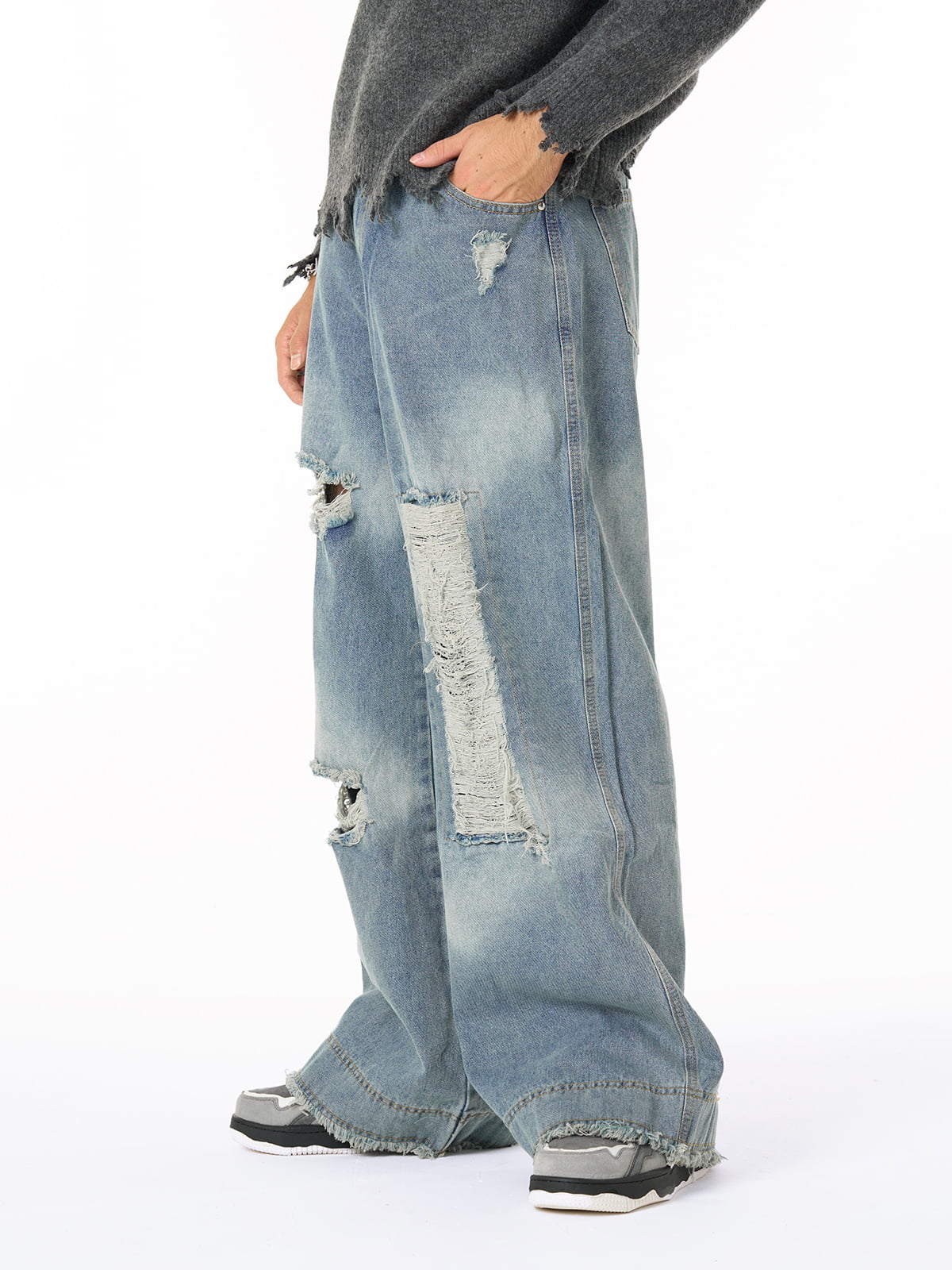 Theprecipice Washed Ripped Baggy Jeans