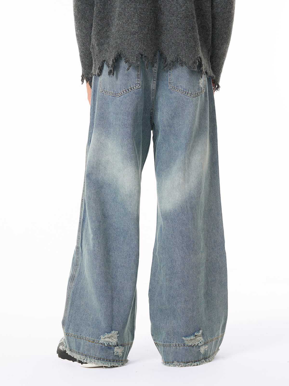 Theprecipice Washed Ripped Baggy Jeans