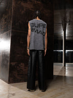 Cross-Print Distressed Washed Vest