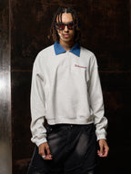 Original Denim Lapel Patchwork Sweatshirt