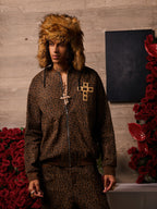Cross Frame Leopard Print Baseball Jacket - 2572