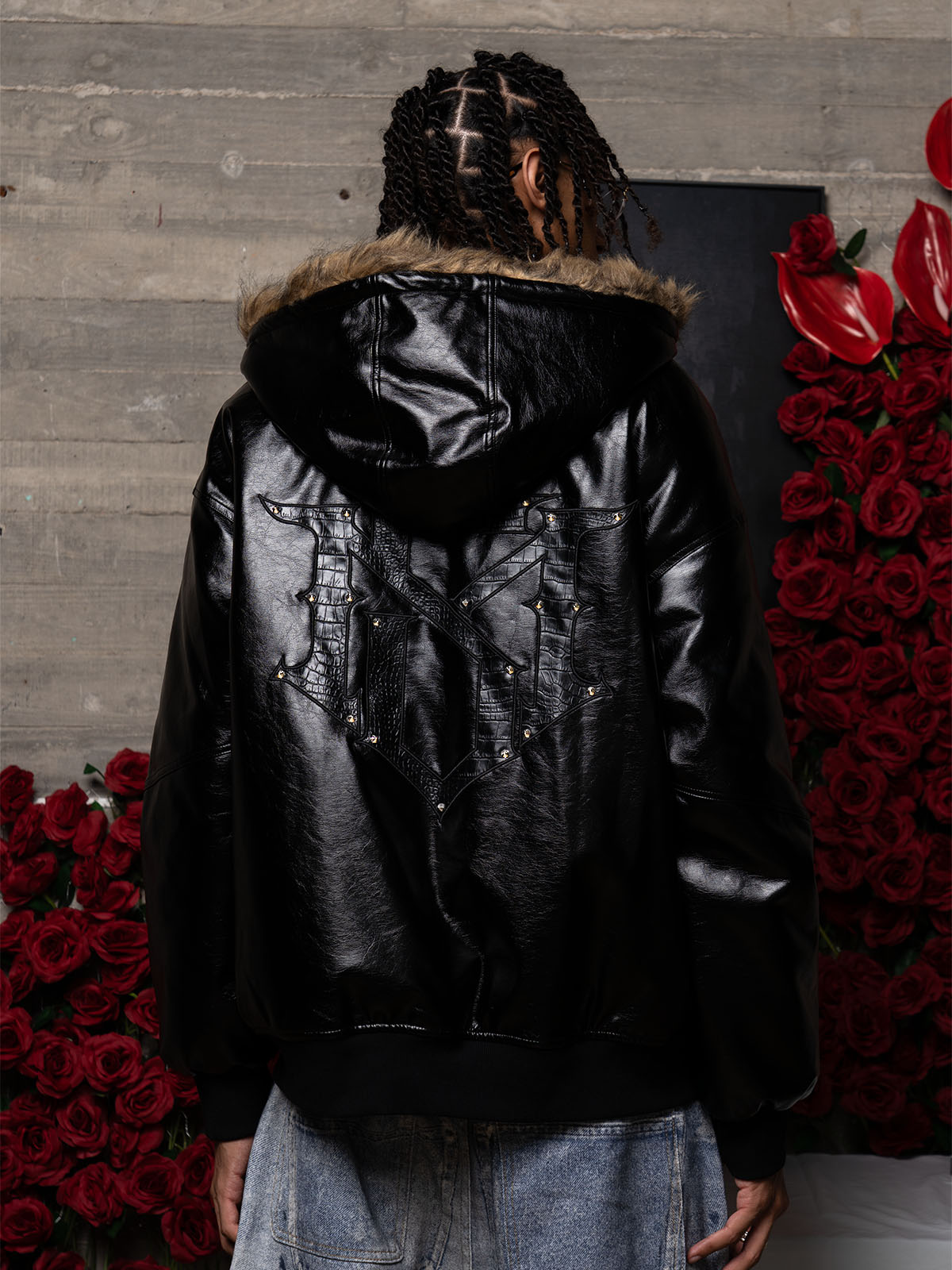 Multi-Zip Fur Hooded Leather Jacket