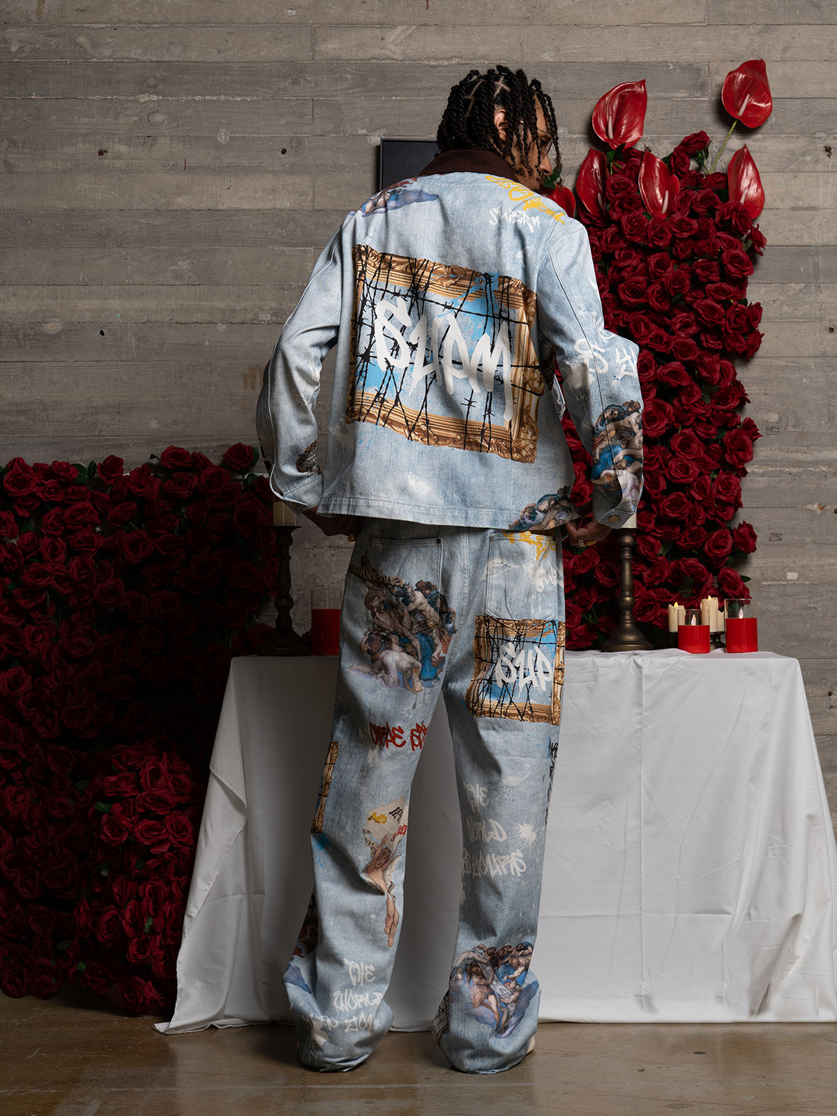 Artistic Patches Graphic  Distressed Denim Jacket - 2573