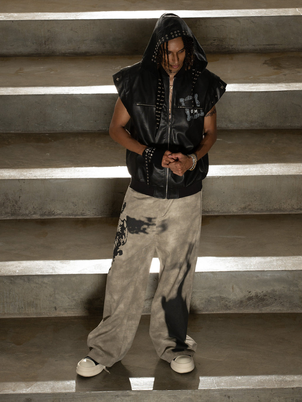 Original Large Cross Angel Print Distressed Jeans - 2552