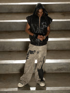 Original Large Cross Angel Print Distressed Jeans - 2552