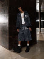 Original Oversized Denim Hoodie And Shorts Set - 2583