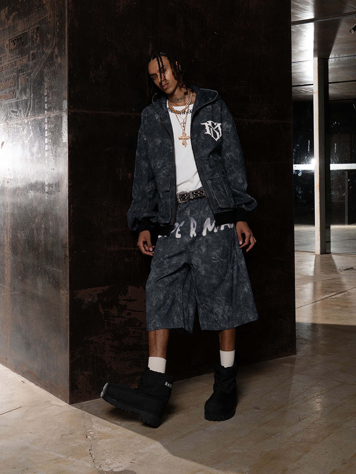 Original Oversized Denim Hoodie And Shorts Set - 2583