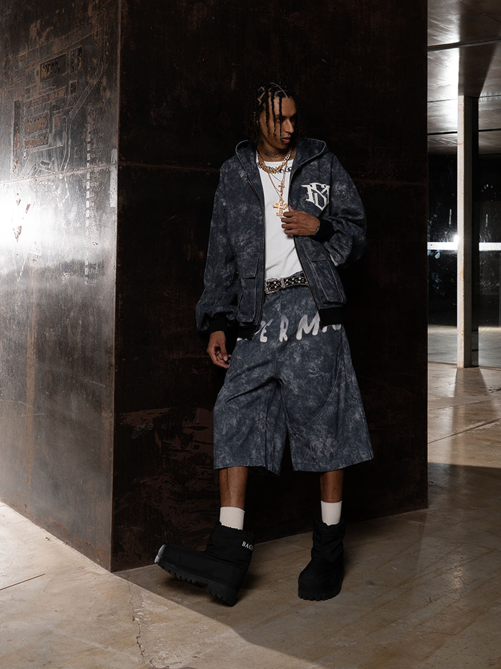 Original Oversized Denim Hoodie And Shorts Set - 2583
