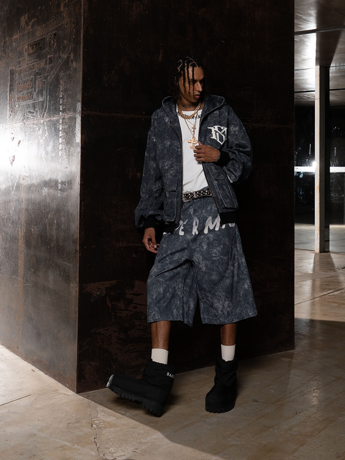 Original Oversized Denim Hoodie And Shorts Set - 2583