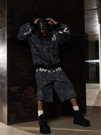Original Oversized Denim Hoodie And Shorts Set - 2583