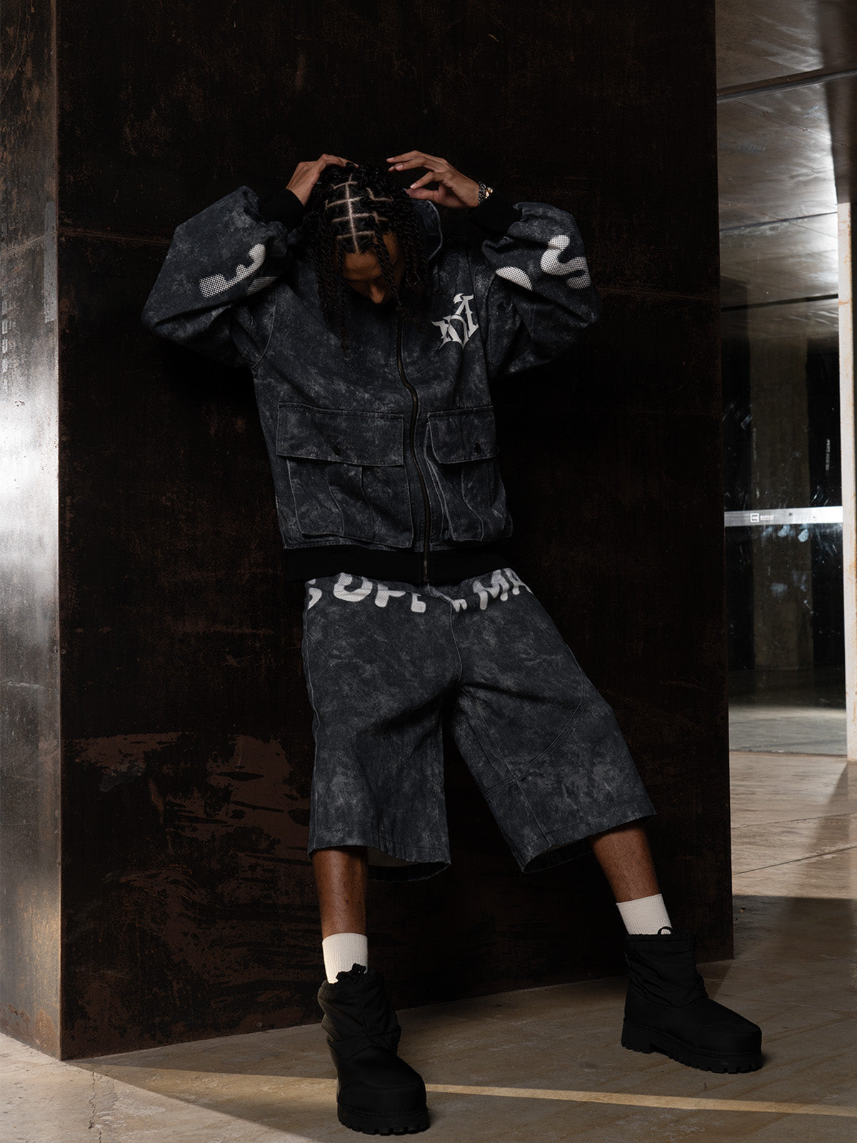 Original Oversized Denim Hoodie And Shorts Set - 2583