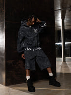 Original Oversized Denim Hoodie And Shorts Set - 2583