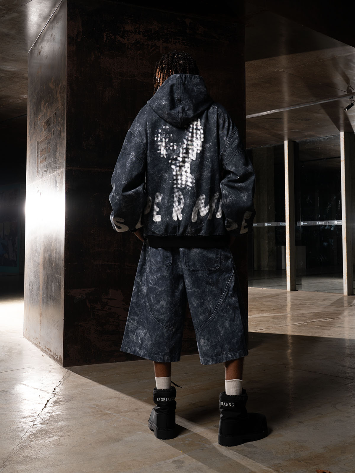 Original Oversized Denim Hoodie And Shorts Set - 2583