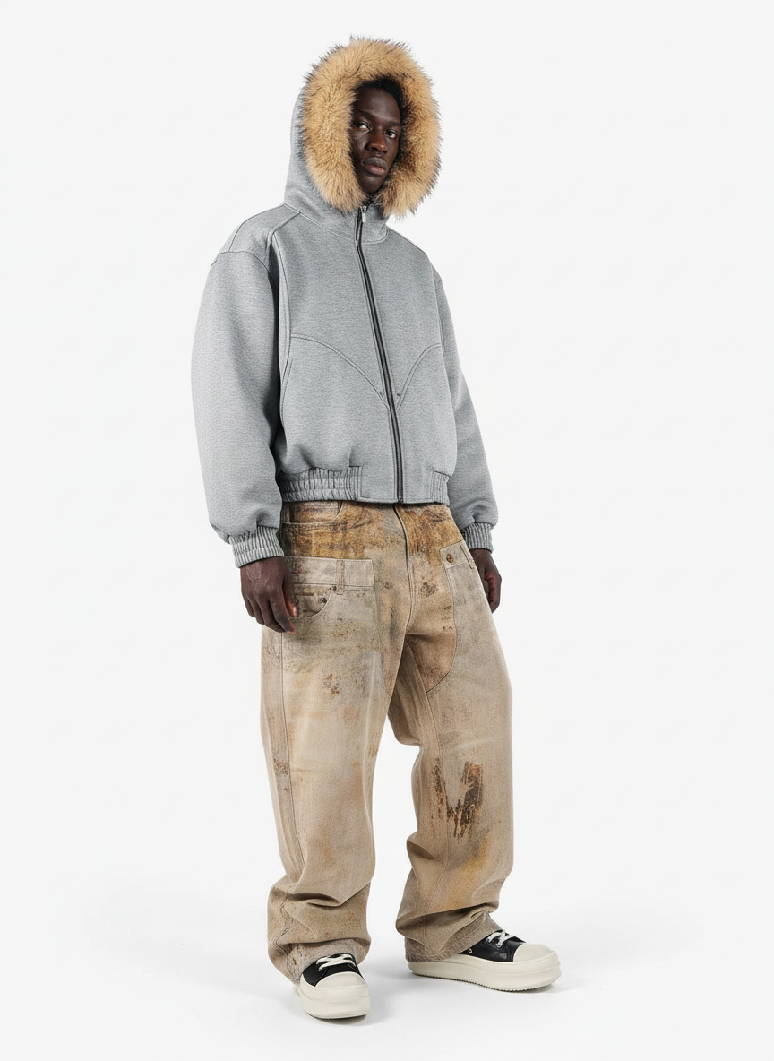 Vintage High Street Mud-Dyed Distressed Baggy Jeans