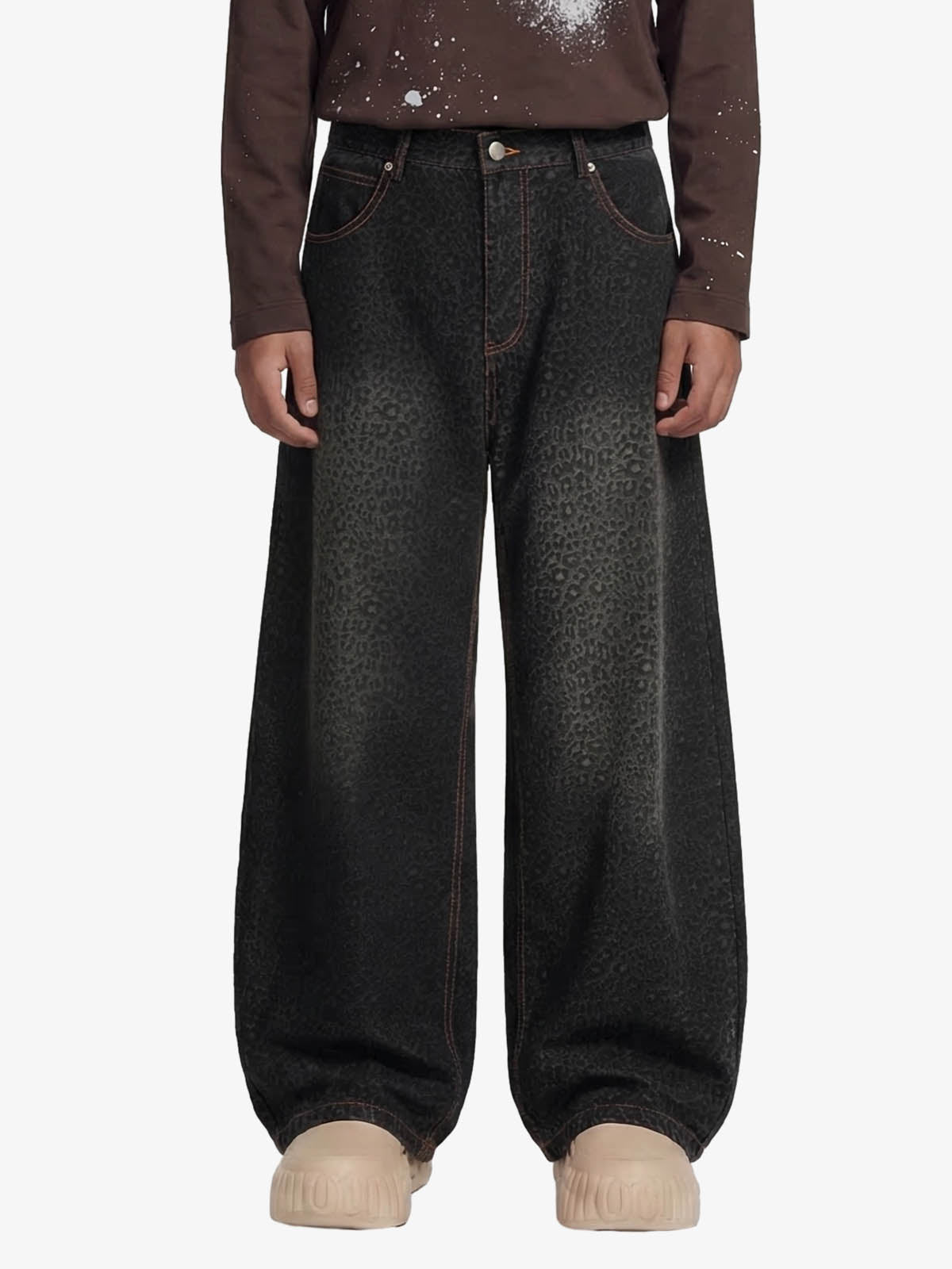 Denim Street Leopard Print Barrel Jeans - 2458