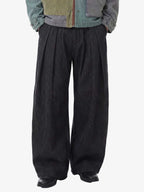 Vintage Pinstripe Pleated Wide-Leg Barrel Pants