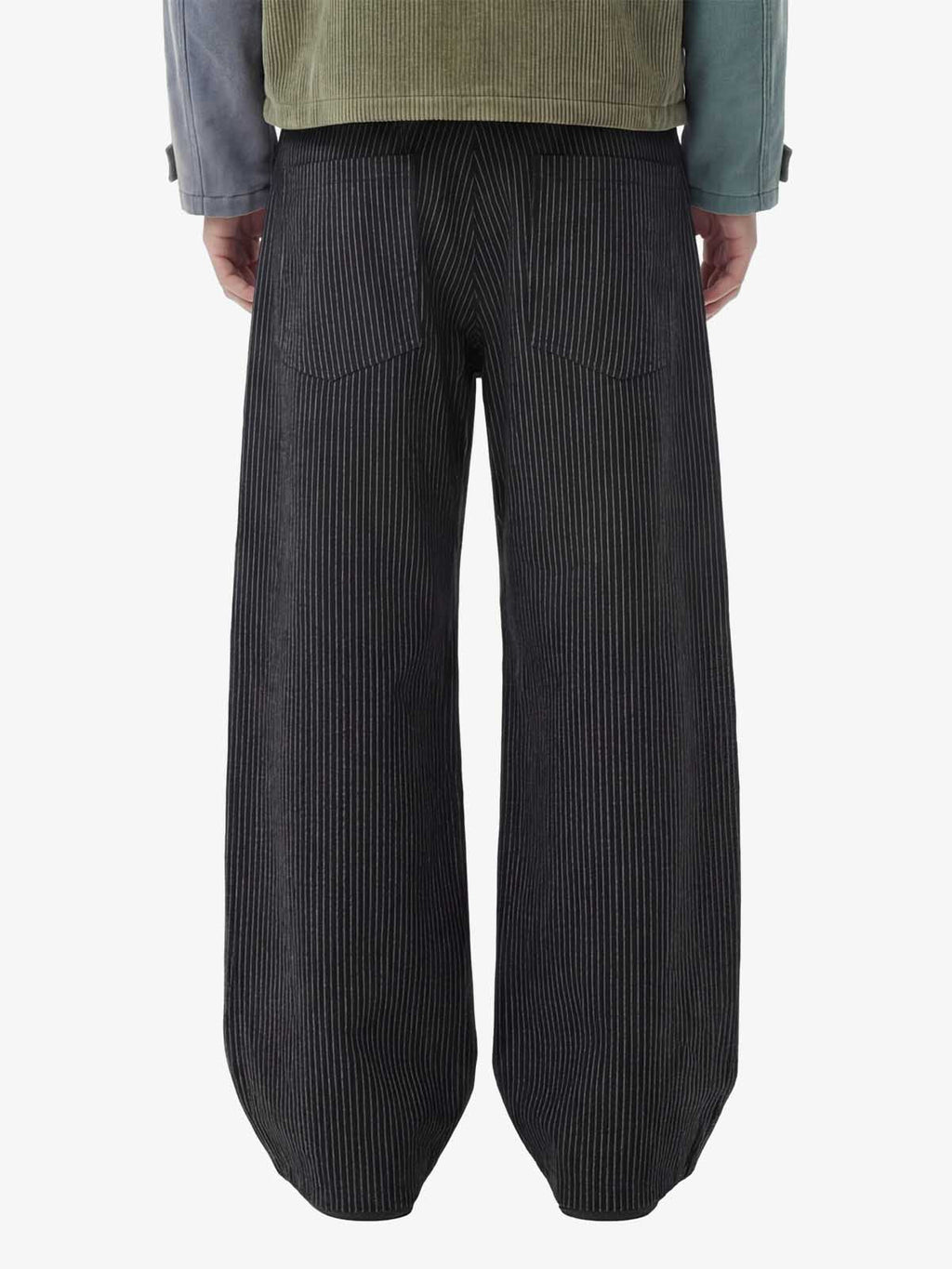 Vintage Pinstripe Pleated Wide-Leg Barrel Pants