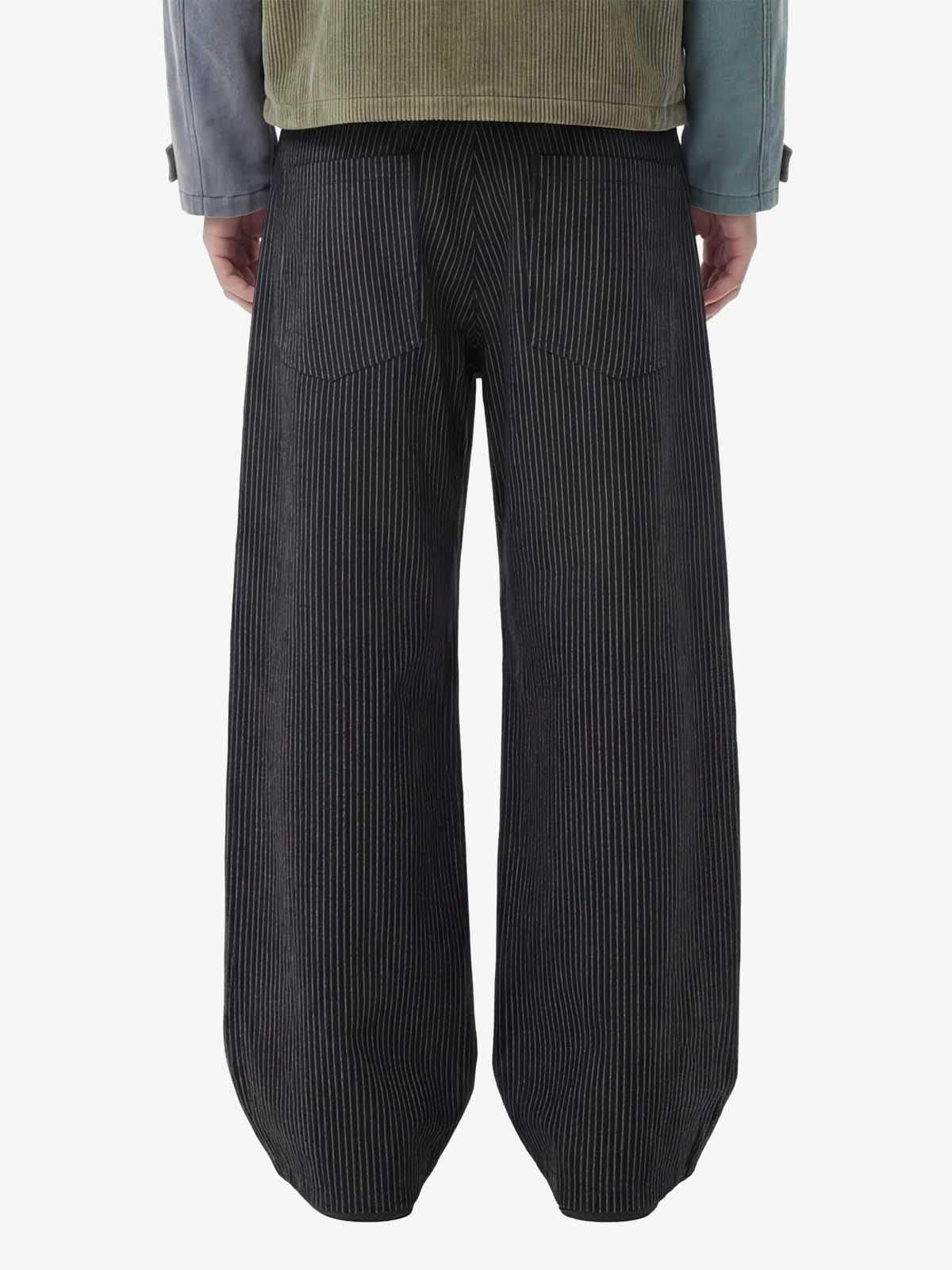 Vintage Pinstripe Pleated Wide-Leg Barrel Pants