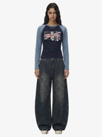 Denim Street Leopard Print Barrel Jeans - 2458