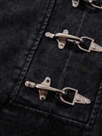 Vintage Washed Denim Metal Toggle Detail Pullover Hoodie