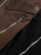 Retro Panelled Utility Multi Pocket Zip Up Bomber Jacket