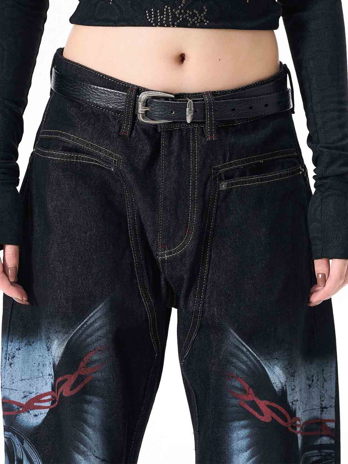 Dark Gothic Graphic Wide-Leg Jeans