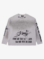 Waffle-Knit Distressed Gradient Print Long T-Shirt