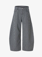 Retro Striped Colorblock Barrel Jeans